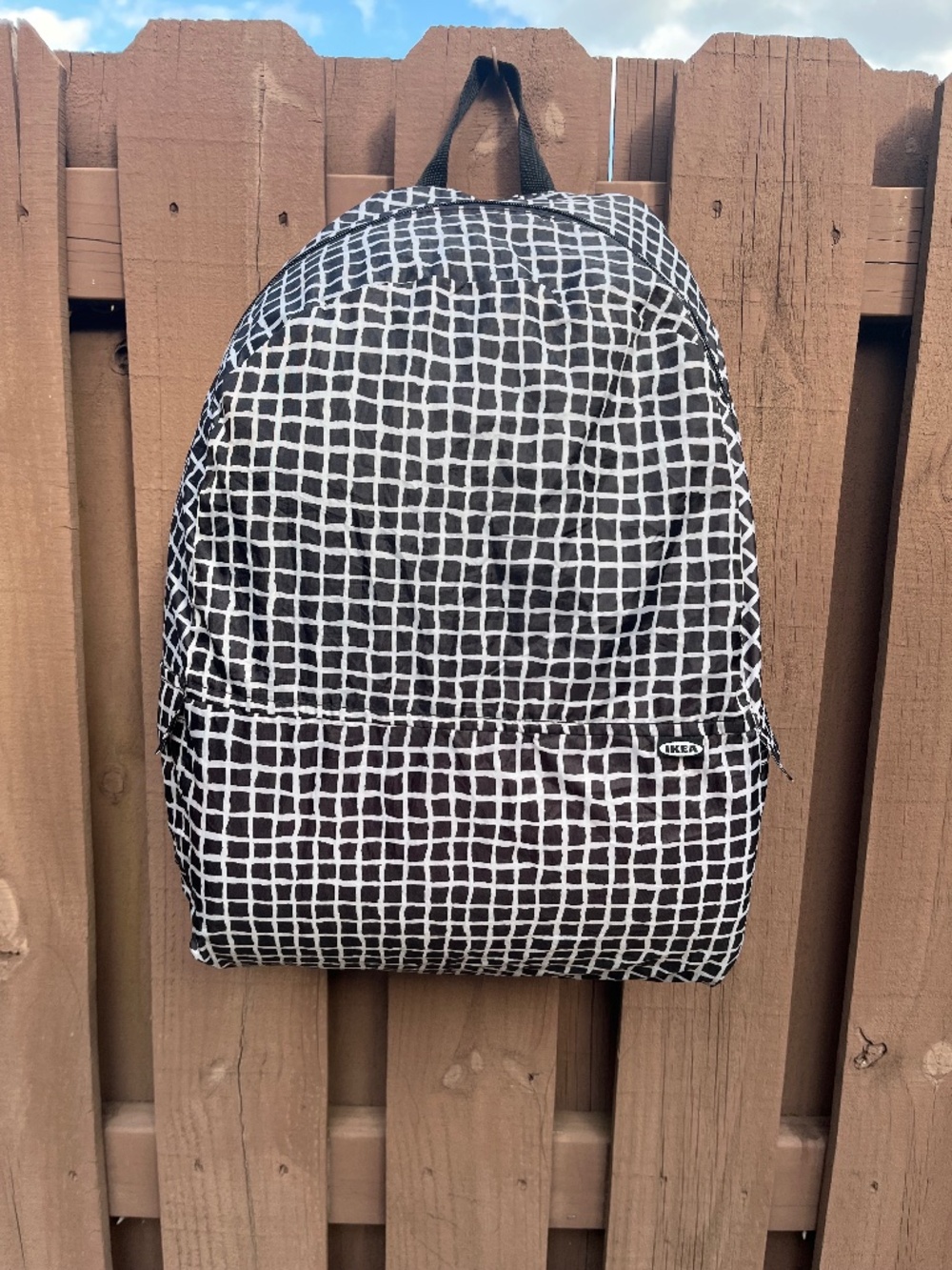 IKEA KNALLA Backpack Black & White Grid Foldable Packable Lightweight